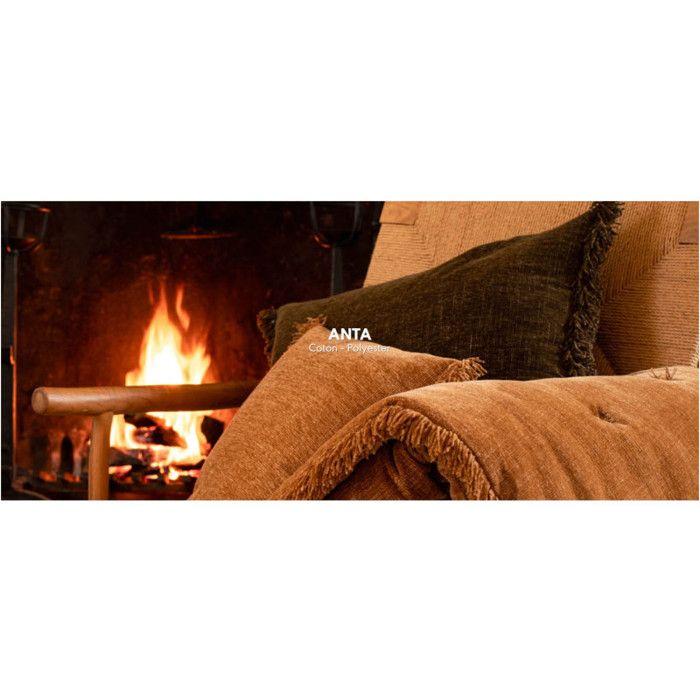 Housse de coussin + franges "Anta" + coussin de Garnissage "Anouk" Vent du sud - Anta Olive - - Anta Olive - Housse de coussin 45 x