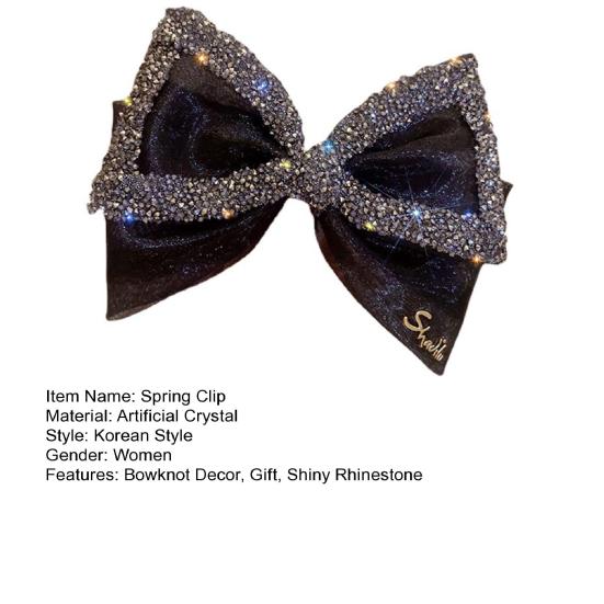 Shiny Rhinestones Non-Slip Spring Clip Tight Elegant Big Mesh Bowknot Decor Top Hair Barrette Hair Accessories