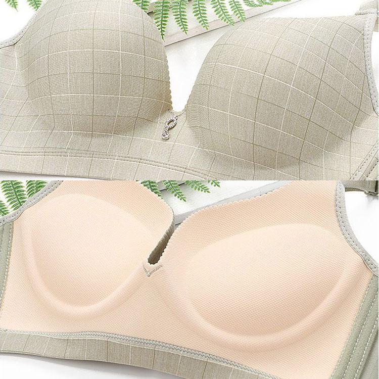 Gather Bra for Women Plaid Thick Adjustable Invisible Bra Without Steel Ring A Cup Sexy Push Up Bralette Sensual Lingerie