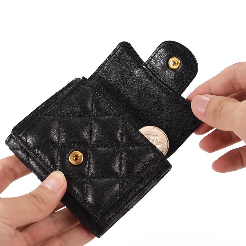 Короткий кошелек из овчины с ромбовидным узором – Элегантный европейский и американский стиль, кошелек с клапаном для монет для женщин