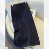 Women's High-Waist Black Wool Midi Skirt with Sequins - Autumn/Winter 2024 Bodycon A-Line Skirt