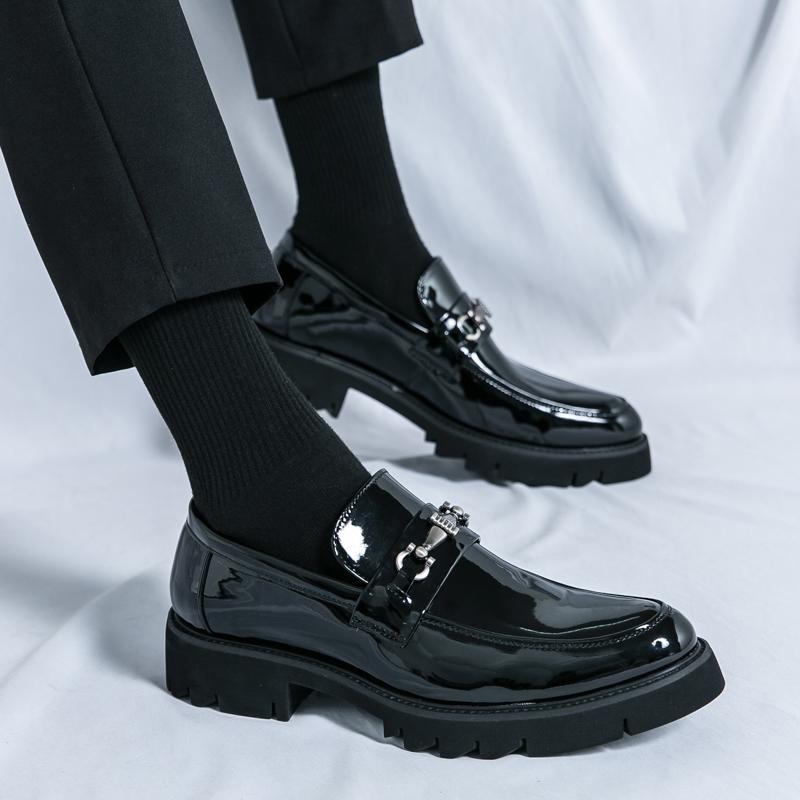 Мужские лаковые оксфорды слипоны на толстой подошве с увеличением высоты, туфли дерби в стиле кэжуал, оригинальные лоферы, формальные туфли