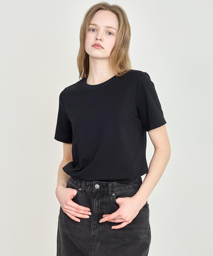 BASIC HOUSE Women'S Stretch Round Neck Regular Fit Short Sleeve T-Shirt Black