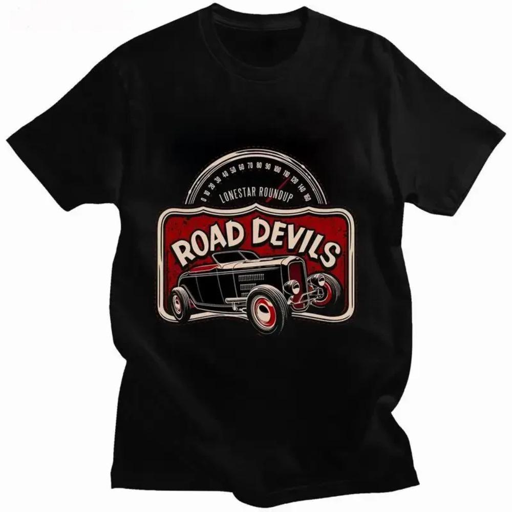 Винтажная футболка Road Devils для автомобиля, мужская, летняя, новинка, с круглым вырезом, в индустриальном стиле, сделай сам, черные футболки, для отдыха