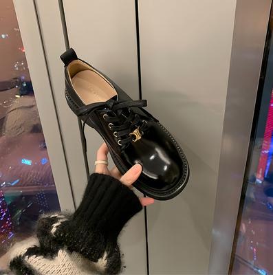 Версия из овчины~ Натуральная кожа Британский стиль лоферы с круглым носком женские с маленькой золотой пряжкой в стиле колледжа из натуральной кожи на толстой подошве маленькая кожа