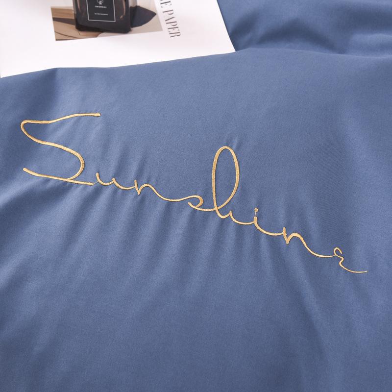 Solid Color Embroidery Simple Grinding Four-piece Set European Solid Color Embroidery Quilt Cover Bed Sheet Bedding