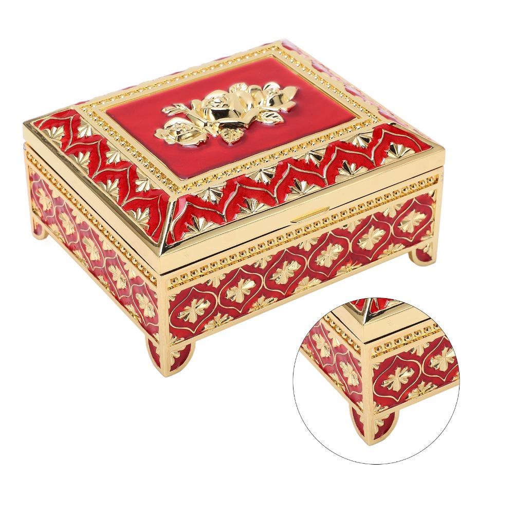 Red Jewelry Storage Box Velvet Lining Trinket Storage Box Retro Quadrate Jewelry Box For Home