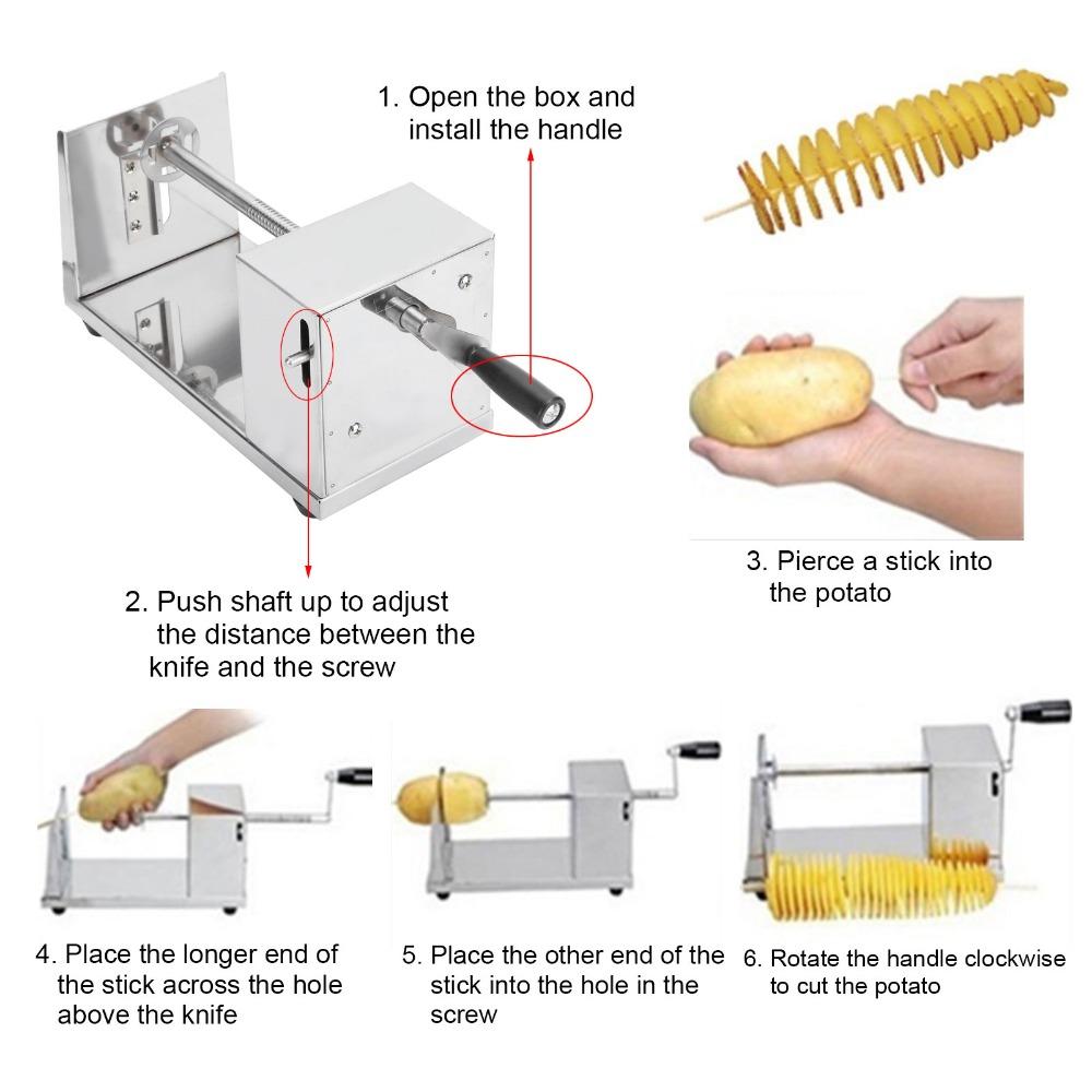 Four-Prong Shaft Spiral Potato Cutter Stainless Steel Potato Slicing Tool Home Kitchen