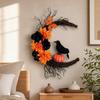 Пластиковый Венок с Кошкой и Вороной в Готическом Стиле Гирлянда из Искусственных Цветов Хэллоуинский Венок Декор для Окна и Стен