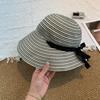 New striped strap large brim bucket hat women's summer foldable sun protection UV protection outdoor sun hat