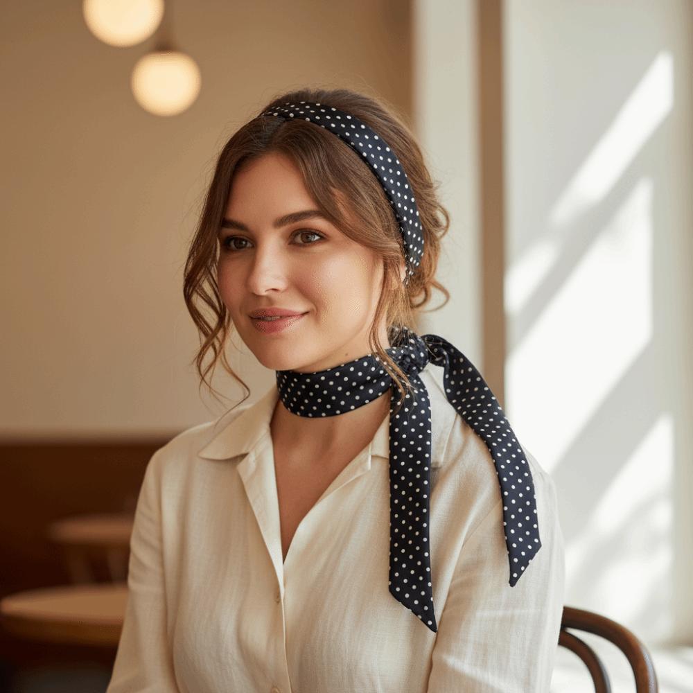 Streetwear Style Polka Dot Scarf Versatile Long Scarf Vintage Hair Band for Women