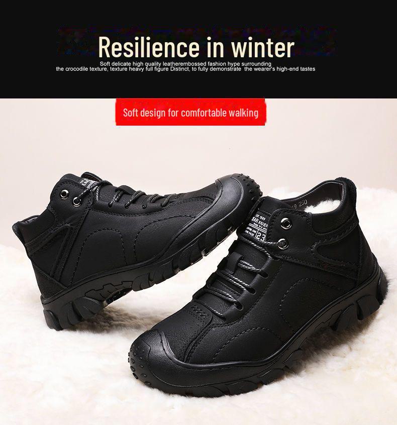 Мужские высокие водонепроницаемые хлопковые кроссовки с теплой бархатной подкладкой для использования на открытом воздухе зимой