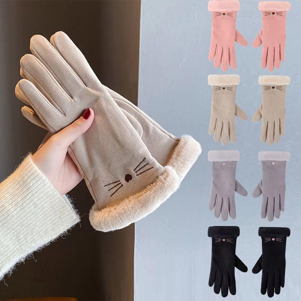 Cold Protection Full Finger Gloves Plush Winter Mittens Elegant Cat Women Gloves Student