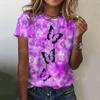 Женская футболка с принтом бабочки 3D, фиолетовая, с круглым вырезом, повседневная, женская, градиентная, топ Harajuku для девочек, с коротким рукавом, модная одежда
