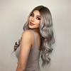 Длинные волнистые серые синтетические парики с эффектом омбре, средняя часть для женщин, платиновые парики для косплея, термостойкие волокна, парики