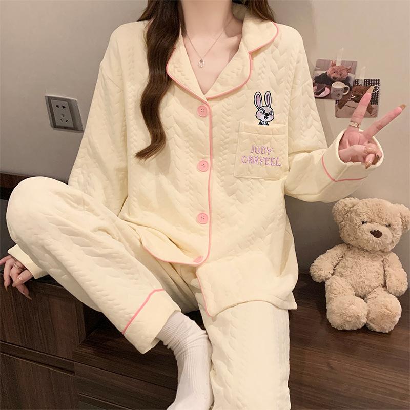 Cute cat pajamas autumn and winter women's warm air cotton thickened sandwich cardigan new girly loungewear