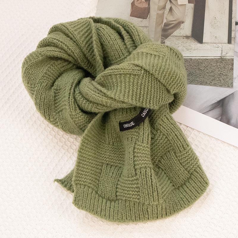 Korean-Style Green and Red Knit Scarf: Simple, Literary, Warm, Imitation Cashmere for Couples, Perfect for Autumn and Winter