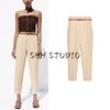 Summer New Product Women's Clothes French Style Design with Belt Vacation Style High Waist Ankle-Length Pants 8372124
