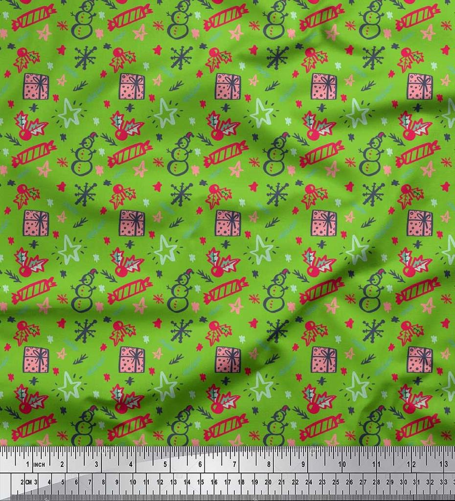 Soimoi Белая японская креп-сатиновая ткань Снеговик, конфеты и подарочная коробка Рождественские принты на ткани по метрам 42 дюйма