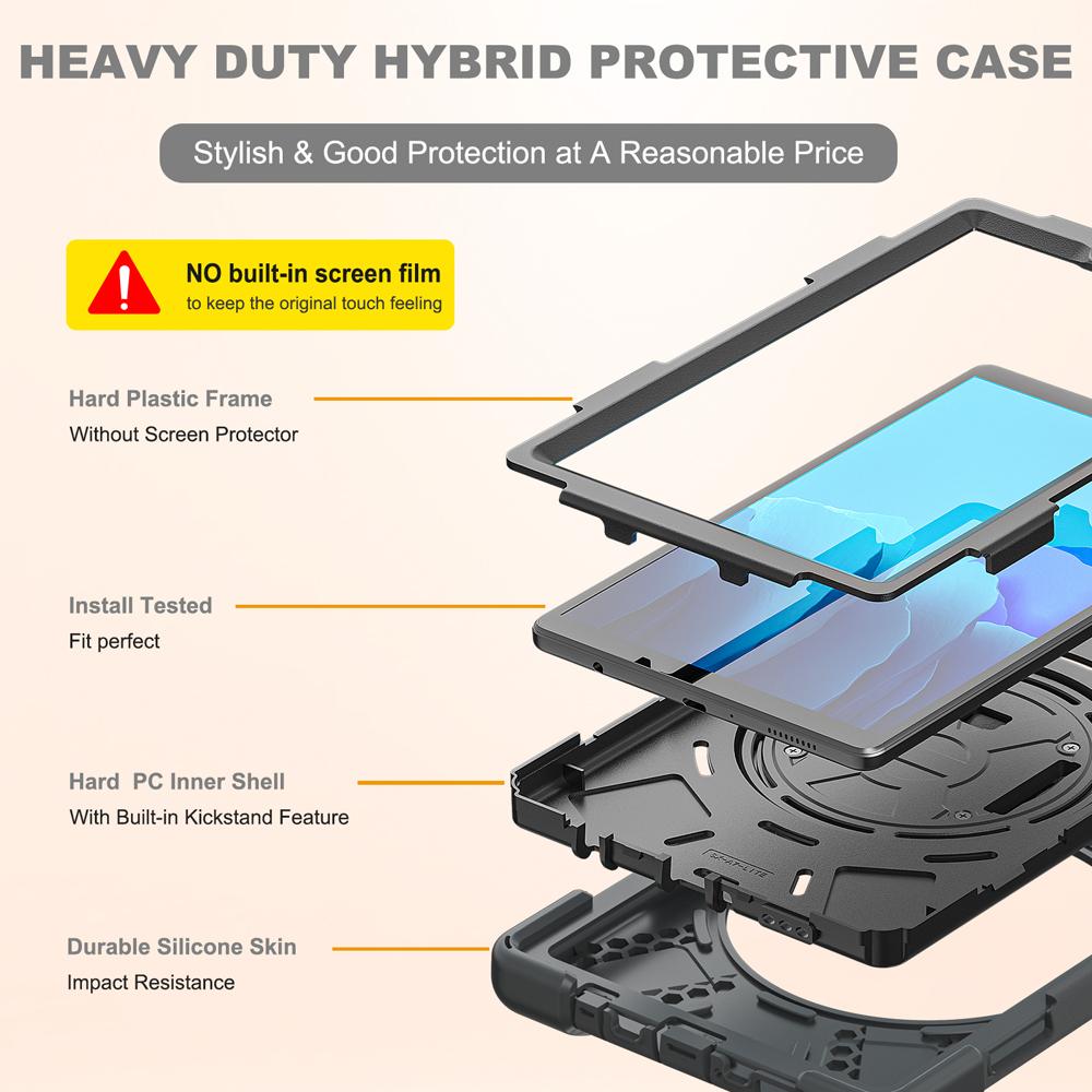 Tablet Cases for 8.7'' Samsung Galaxy Tab A7 Lite Case T225/T220/T227 Cover Rotate Hand Strap PC+Silicone Stand Shell