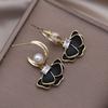 Корейский новый дизайн, модные украшения, жемчуг, циркон, черная камелия, серьги-подвески, элегантные женские повседневные рабочие аксессуары