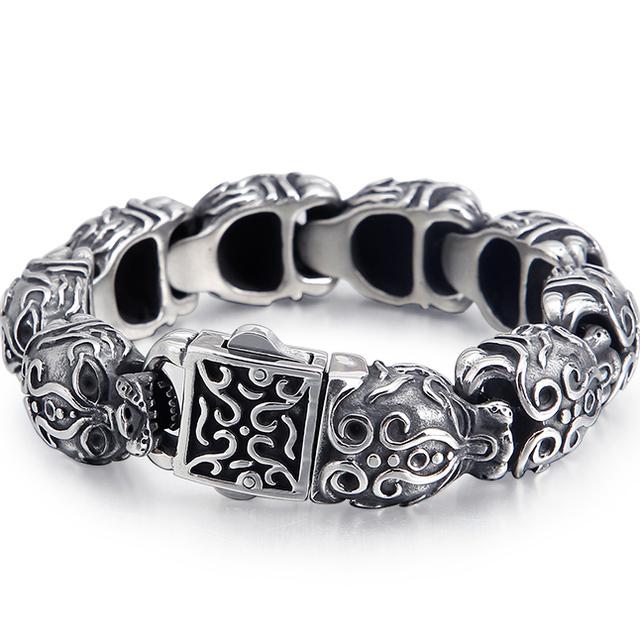 Готический браслет с черепом для мужчин из нержавеющей стали, 3D цепочка со скелетом, мужские браслеты для мужчин, мужественные наручные байкерские украшения в стиле стимпанк