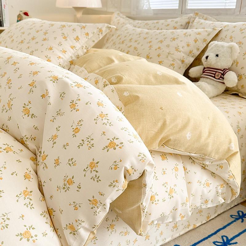 100% Cotton Bedding Set Floral Print Style Sheet Duvet Cover Pillowcases Dorm Bedroom