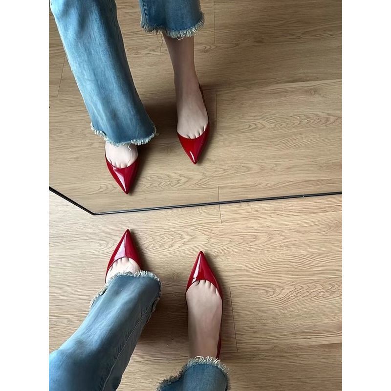 Red Sole Flats 2025 New Spring French Temperament Red Inner Height Increase Flat Shoes Women Shallow Single Shoes Women