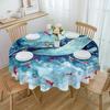 Blue Watercolor Whale Round Table Cloth Festival Dining Waterproof Tablecloth Table Cover For Wedding Party Decor