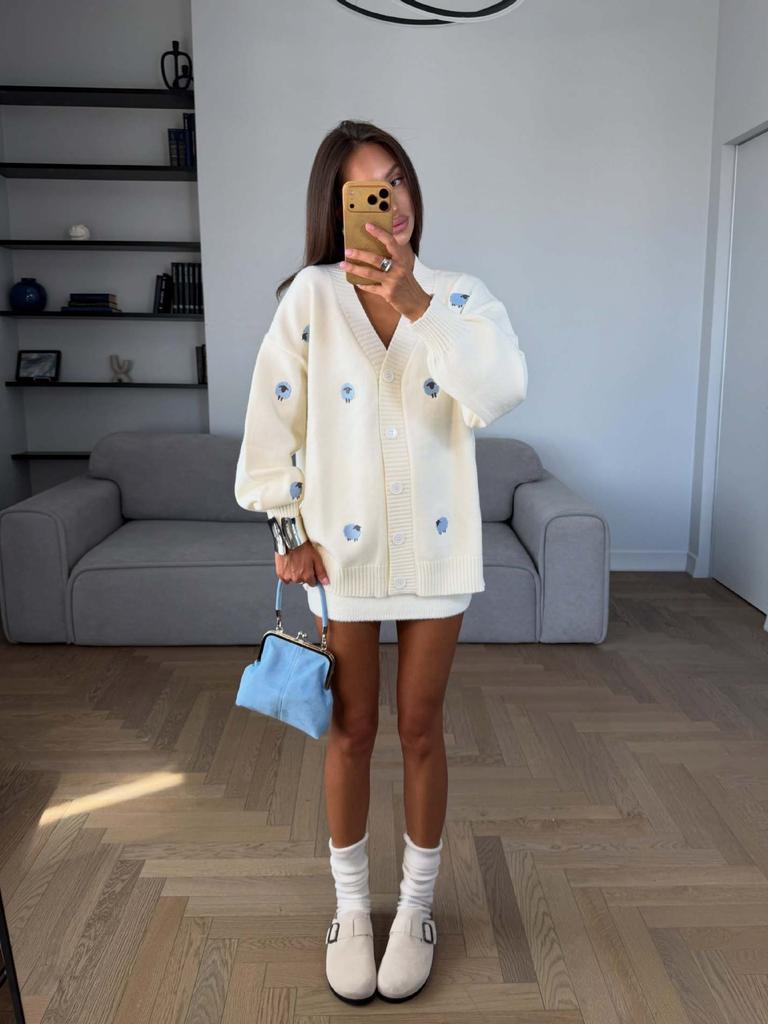 Sweet Style Design Knit Cardigan Women Loose Sheep Knit Sweater Top for Spring Fall
