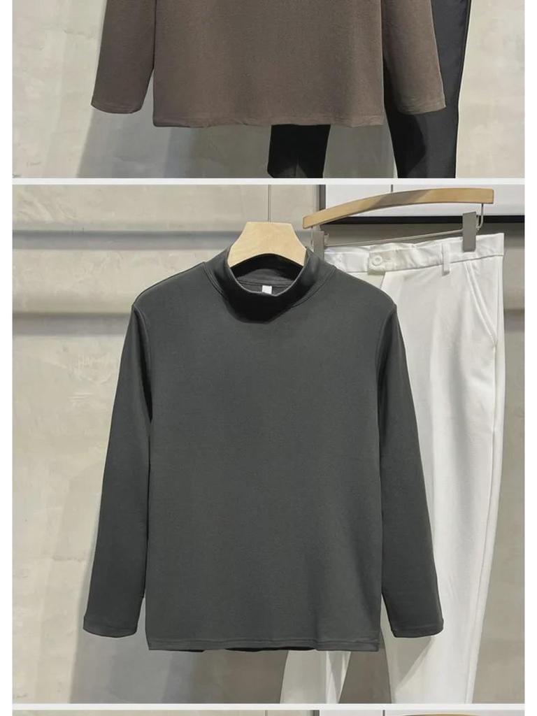 Мужская приталенная однотонная двухсторонняя бархатная рубашка с длинными рукавами на осень