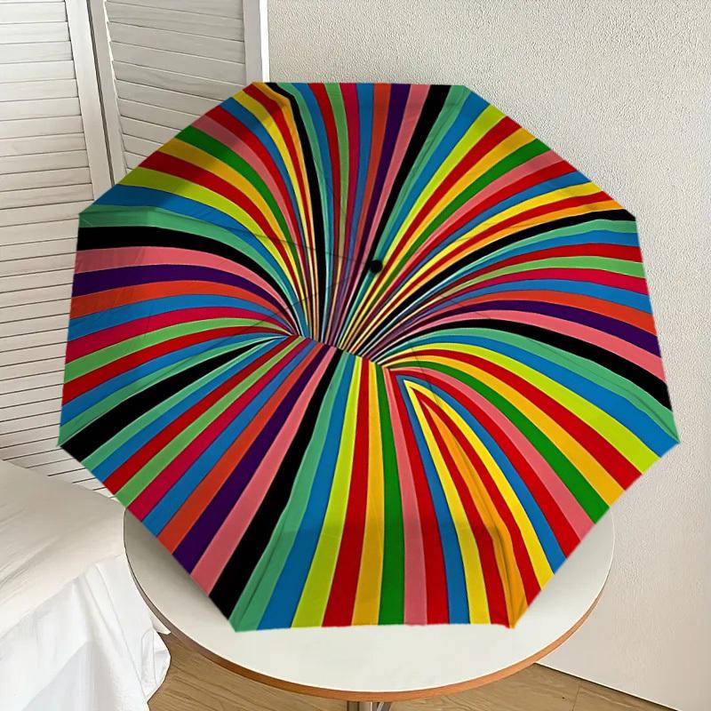 1PC Colorful Stripes Umbrella-8-Rib Reinforced, Automatic Open, Lightweight & Durable, Cute Fashion Accessory for Outdoor-T340