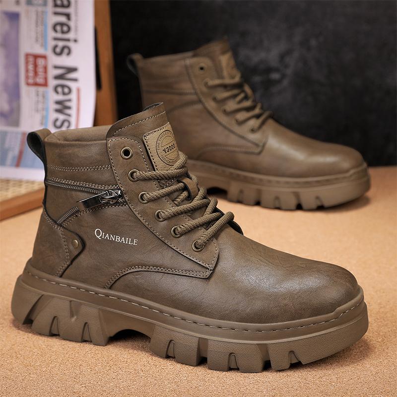 2024 Men's Vintage Work Shoes Autumn and Winter Thick Soled High Non Slip Casual Leather Boots Chelsea Desert Waterproof Boots