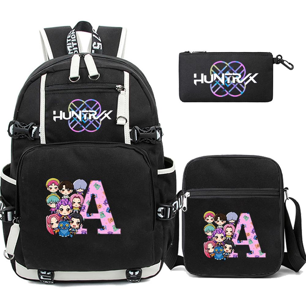 3Pcs/set 26 English Letter K-pop Printed Backpack with Pengcil Case Shoulder Bag for Teenager Girl Boy Bookbag Large Capacity Waterproof Travel Bag