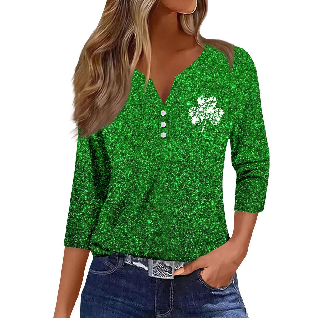Женская модная и повседневная рубашка с рукавом семь четвертей. Топ-пуловер с принтом ко Дню Святого Патрика