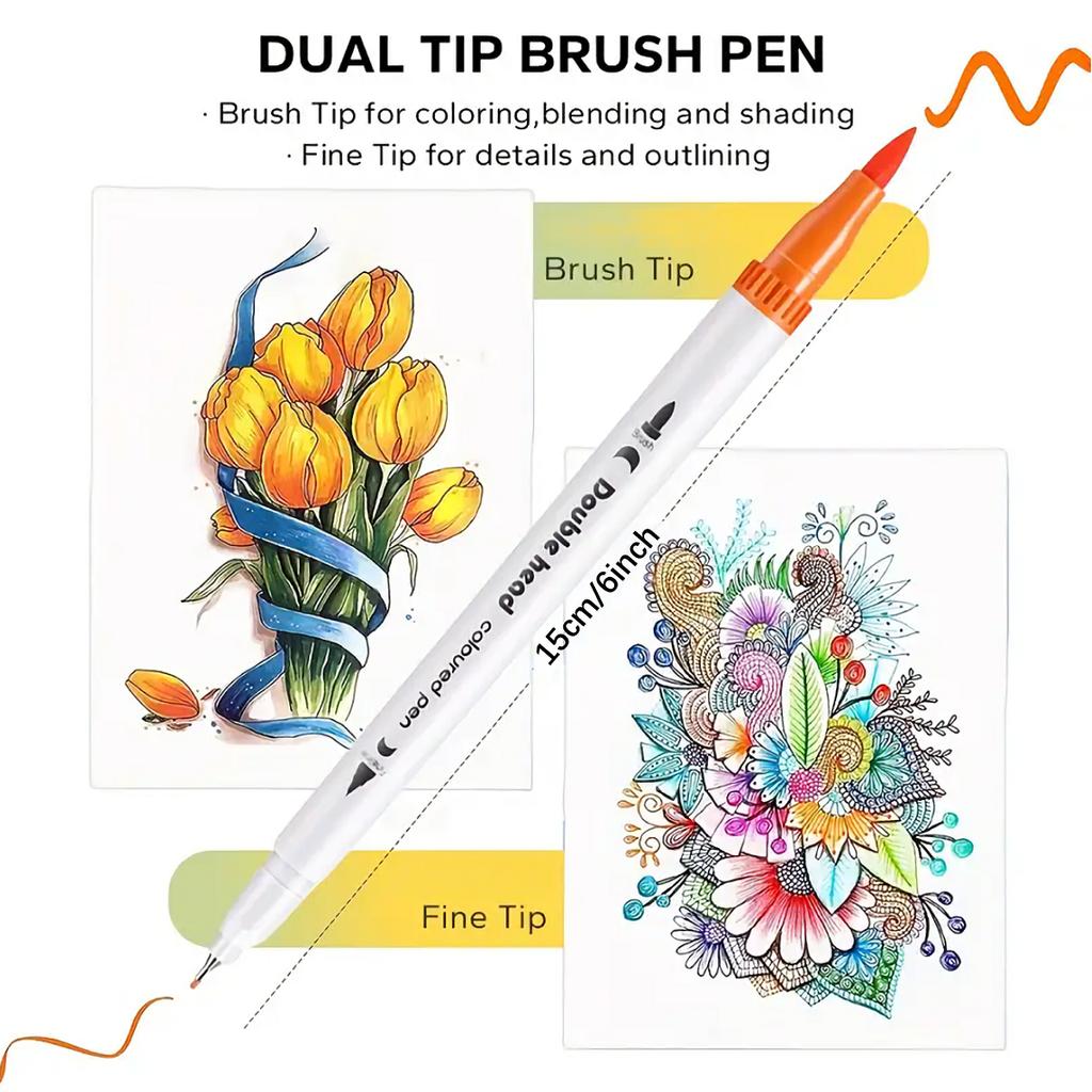 60-Pack Double-Headed Marker Pens – Fine & Brush Tip, Water-Based, Vibrant Colors for Art, Calligraphy, and Holiday Decoration