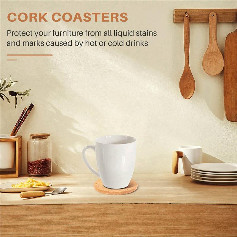 VOFUN-Natural Cork Coasters With Round 96Pc Set With Metal Holder Storage Caddy – 1/5Inch Thick, Absorbent