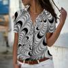 2025 Summer New Fashion Women's Retro Printed Short Sleeve V-neck Casual Button-down Shirt Top