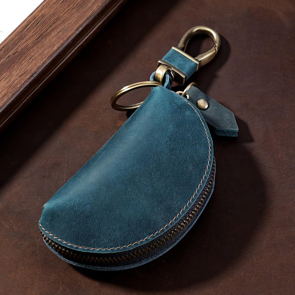 Multi-Color Key Case with Carabiner Crazy Horse Leather Key Storage Bag Leather Key Holder Car Key