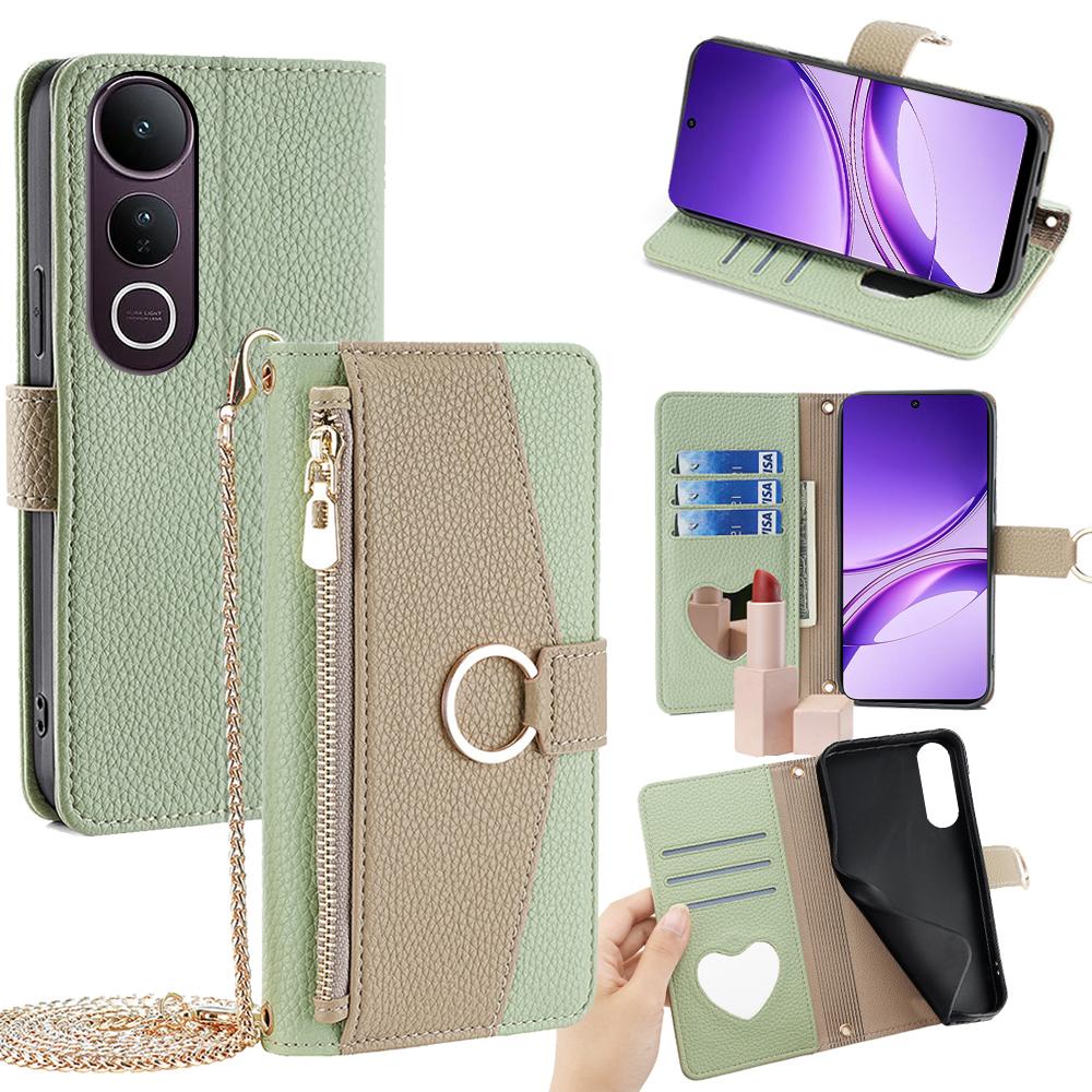 For vivo V50 Lite 5G Case Mirror Wallet Leather Phone Cover with Chain Shoulder Strap