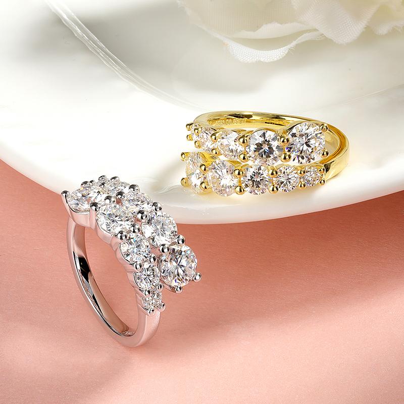 Smyoue 10 камней Полностью муассанитовые кольца для женщин Сверкающие безупречные лабораторно выращенные бриллианты Свадебное кольцо S925 Серебряные украшения