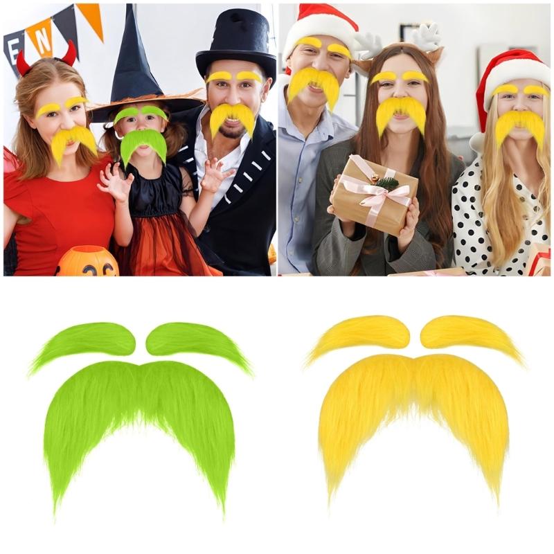 False Beard Eyebrow Set for False Moustache Funny Costume Accessory for Carnivals Halloween Party and Cosplay Photo Props