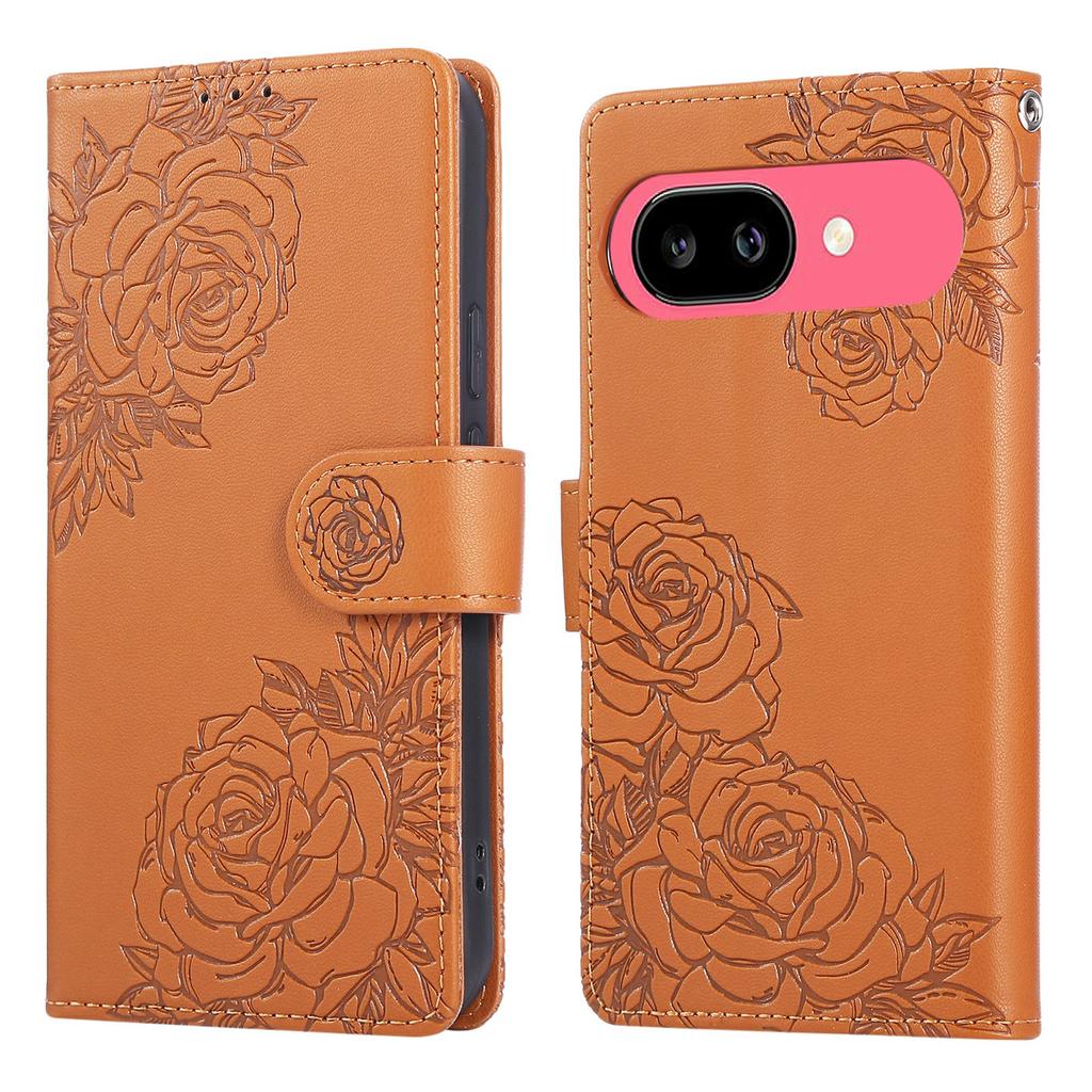 Чехол для Google Pixel 9a Кожаный кошелек-чехол для телефона с розовым цветком и 3 отделениями для карт