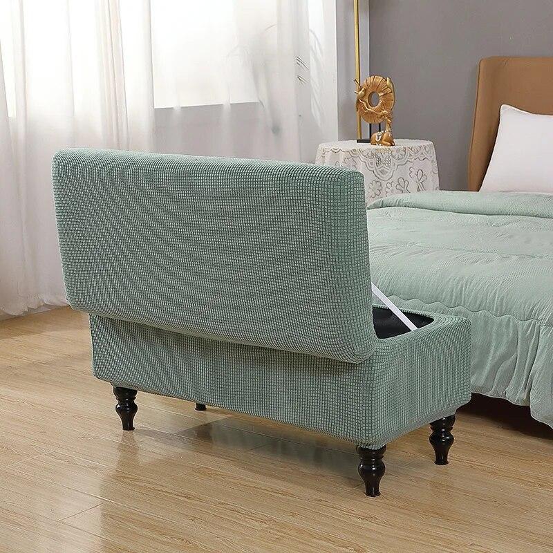 Solid Color Storage Ottoman Covers Rectangle Elastic Bedside Footstool Cover Non-Slip Polar Fleece Footrest Seat Bench Slipcover