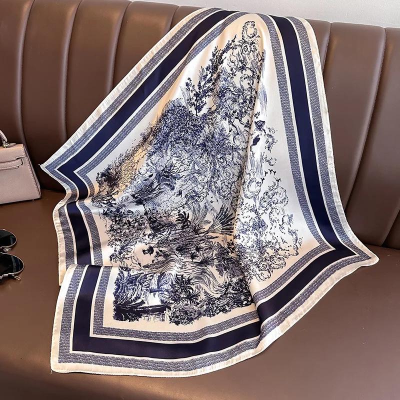 Silk Satin Neck Scarf For Women Fashion Bandana Head Small Hijab Scarves 70cm Square Kerchief Luxury Print Hair Scarf For Ladies