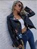 2023 Spring European & American Chic Embroidered Rivet Women's PU Leather Jacket