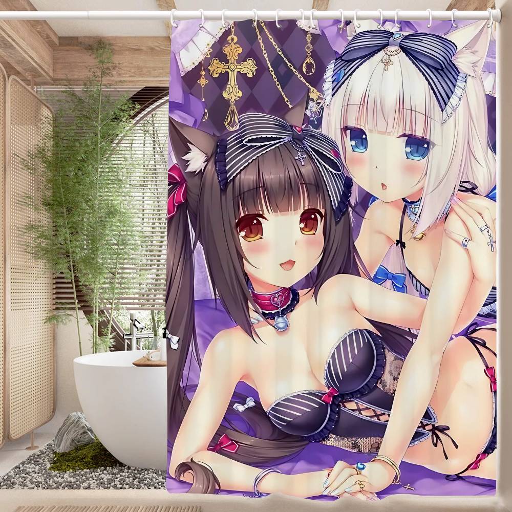 Nekopara Неко Аниме Паттерн Занавеска для Ванной Душевая Занавеска Водонепроницаемая с 12 Крючками Домашний Декор