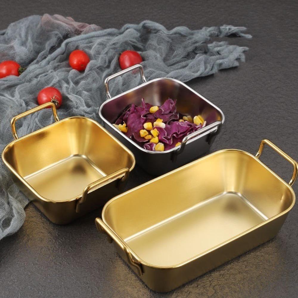 304 Stainless Steel Square Plate Durable Cooler Dish Korean Double Ear Snacks Plate Hot Pot