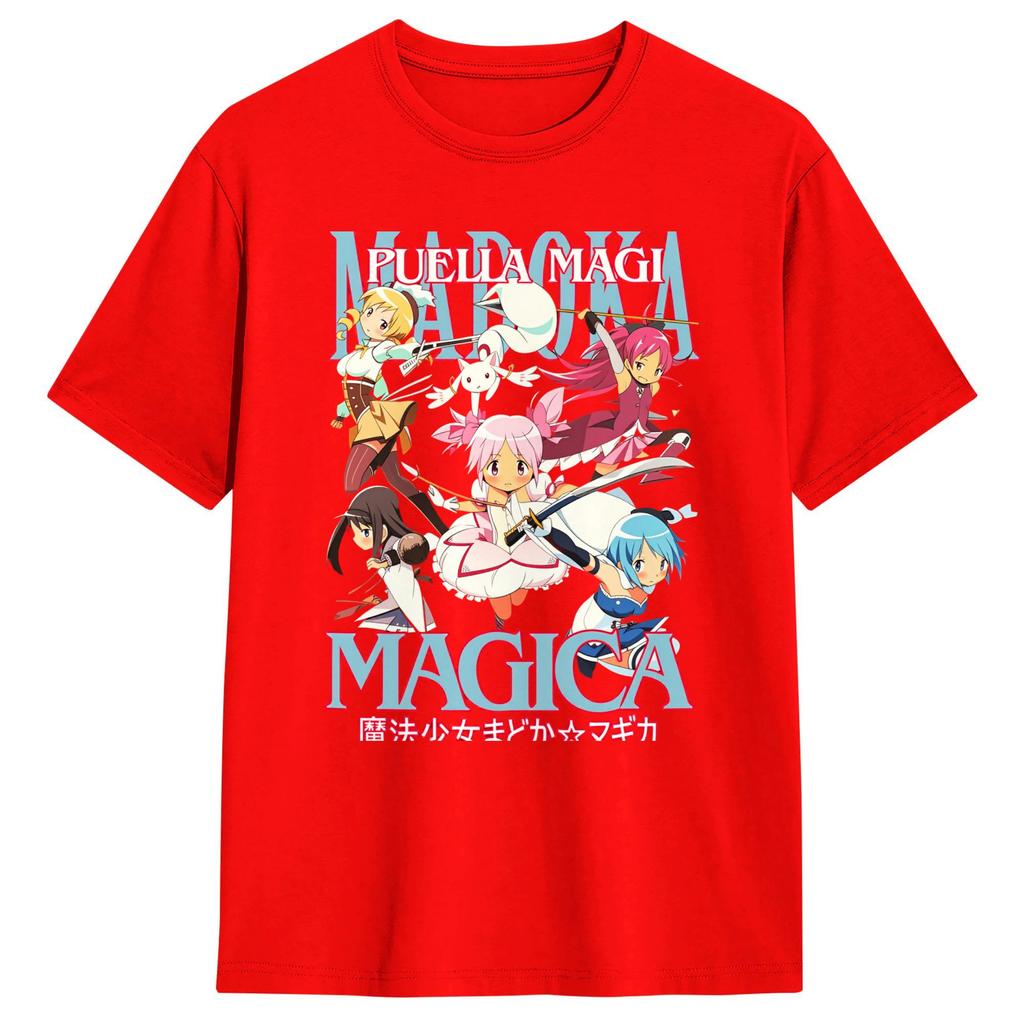 Футболки Mahou Shoujo Magi Madoka Magica Хлопковый Топ Футболки Пляжная Футболка с коротким рукавом Круглый вырез Популярная Повседневная Футболка