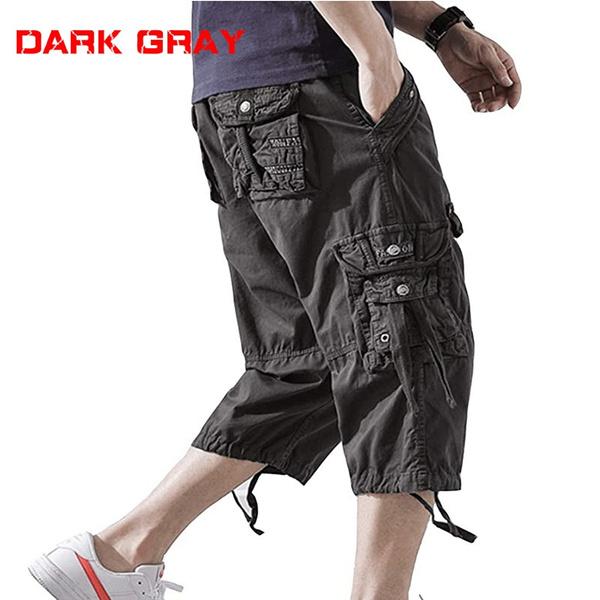 Летние мужские повседневные короткие брюки-карго 3/4 свободного покроя ниже колена, капри, брюки-карго, хлопок